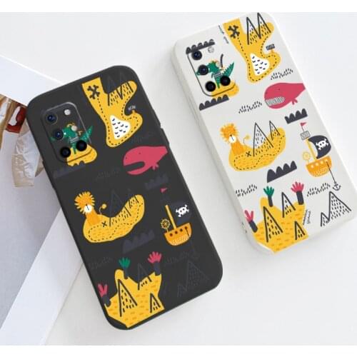 Animal Doodle Square Camera Lens Protection Liquid Silicone Case For Oneplus 8t 9 9pro 9r pro Ultra Thin Soft Phone Cover Case
