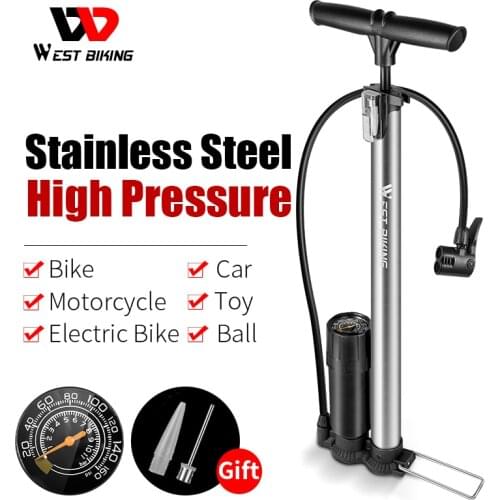 WEST BIKING 160PSI Bicycle Pumps MTB Road Bike Cycling Air Pump Tire Ball Inflator Motorcycle Electric Car High Pressure Gauge