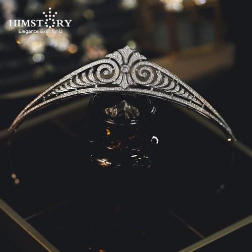 HIMSTORY New Crystals CZ Cubic Zirconia Wedding Bridal Tiara Diadem Crown Women Prom Hair Jewelry Accessories
