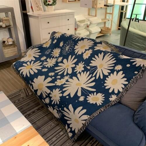 Flowers Daisy Cotton Blanket Knitted Multi-function Thread Blanket Beds Couch Floor Mat Tablecloth Decorative Sofa Blankets