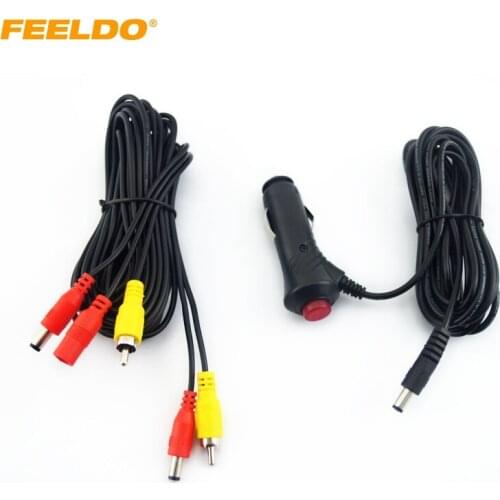 FEELDO 12V/24V Car Cigarette Lighter Adapter RCA Video Power Cable Easy Install For Rear View Camera Car Monitor #3795