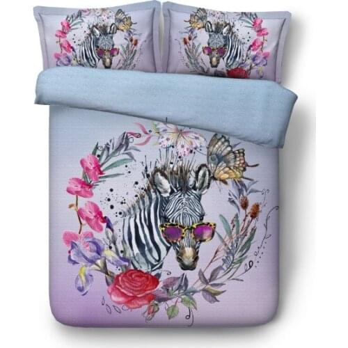 Zebra Bedding set Floral Flower quilt duvet cover bed sheet sheets linen California King queen size full twin bed in a bag 4PCS
