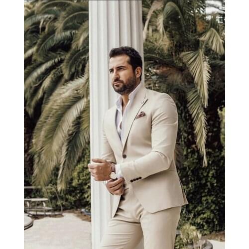 Costume Homme Beige Wedding Tuxedos Groom Wear Blazer Business Men Suits Latest Design Blazer Masculino 2 Pieces Jacket Pants