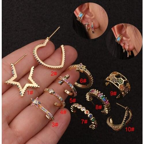 1Piece Bohemia Exaggerated Earrings for Women Fashion Jewelry brincos Colorful Zircon Earrings Initial Ear Earings for Teens