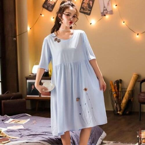 Summer new cotton nightdress womens short-sleeved nightgown casual sleepwear small fresh nightwear dress loose home clothes