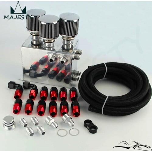 Power Driven Oil Catch Can / Breather Tank Race Kit for H**onda VTEC + Fuel/ Oil line + Fitting kit black