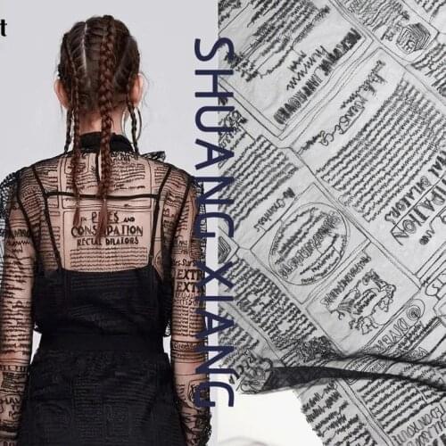 Soft Letters Newspapers Embroidery Lace Fabrics Sexy Mesh Fabric For Tops Dress Diy Cloth By The Yard