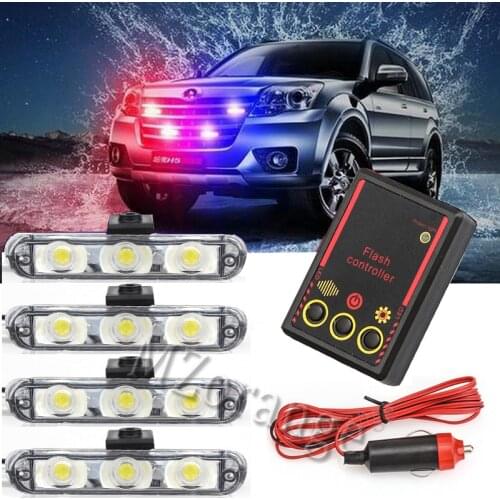 MZORANGE 12V Car auto Strobe Light Police lights 4x3 LED Emergency Grill Warning Light Fireman Ambulance Flasher LED Flashlight
