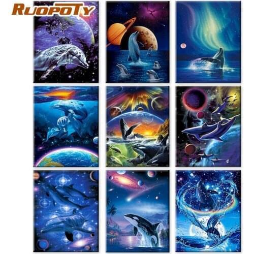 RUOPOTY DIY Frame Painting By Numbers Planet Dolphi Paint By Number Kits HandPainted Scenery on canvas For Home Decor Art