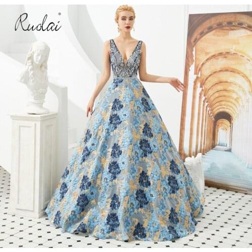 2019 Newest Elegant Evening Dress V-Neck A-Line Backless Sleeveless Formal Long Gown Party Dresses for Ladies