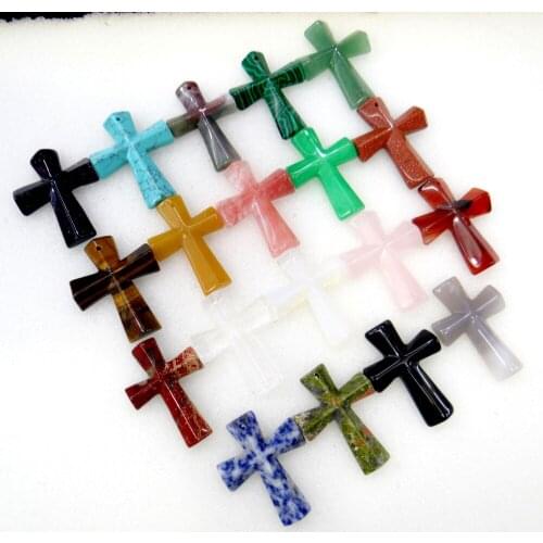 2020 new natural stone mix quartz crystal tiger opal eye cross pendants for diy jewelry making necklaces for man woman 1pc