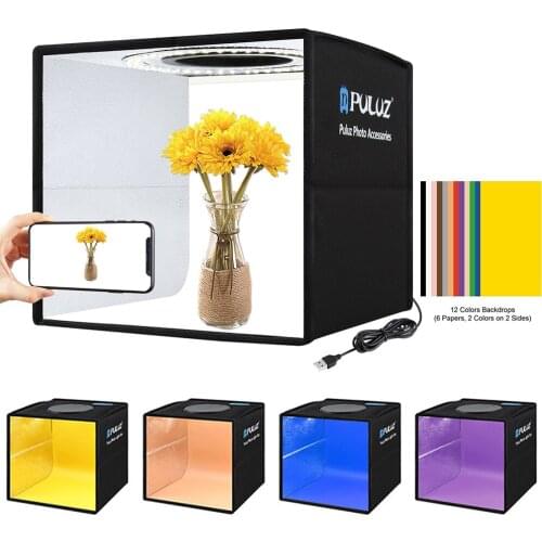 PULUZ 25*25*25cm Portable Lightbox Photo Photography Studio Box Tabletop Shooting Light Box Tent Colorful Background Backdrop