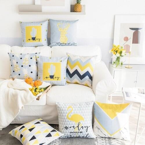 Drop Ship Blue Yellow Geometric Cushion Cover Home Decor Nordic Deer Pillow Cover Chevron Pillowcase Decorative Pillowsham