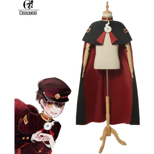 ROLECOS Anime Toilet-bound Hanako-kun Cosplay Costume Cloak Jibaku Shounen Hanako-kun Cosplay Cape Men Black Long Cloak