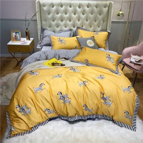 Luxury 100% Egypt Cotton Zebra Bedding Set Wide Rim Duvet Cover Sets Bed Sheet Pillowcases single Queen King Size 3/4Pcs