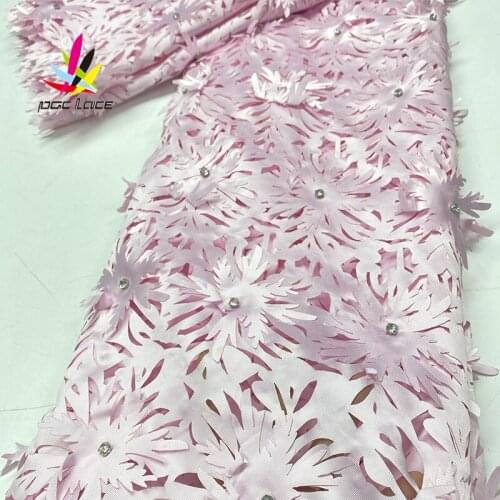 Handcut Nigerian 3D Flower Lace Gold 2021 High Quality African Tulle Pure White Mesh Aso Ebi for Dress 5 Yards/Lot