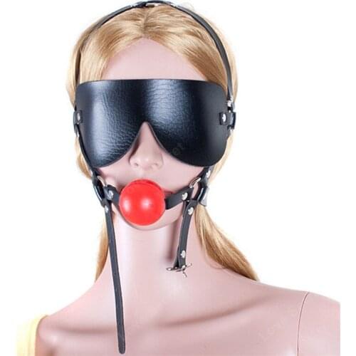 Silicone Ball Gag PU Leather Open Mouth Gag with Blindfold Head Harness Sex Products in Adult Game Bondage Restraint Sex Toys