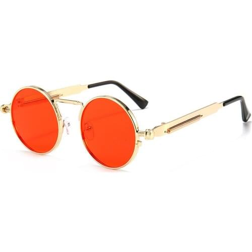Steampunk Sunglasses Men Round Red Lens Punk Sun Glasses Black Metal Gothic Style 2021 New Products Women UV400 Shades