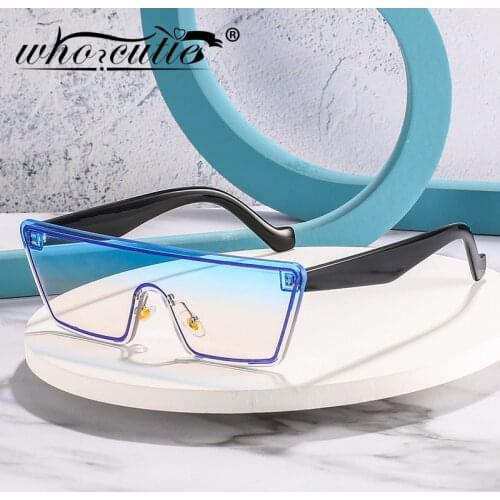 Oversized Rimless Cat Eye Sunglasses Women 2021 Brand Design One Piece Futuristic Frame Sun Glasses Ombre Shades Female S457