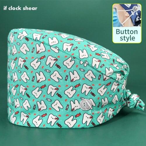 Dentist lab pet Veterinarian Surgical Cap Medical Scrub Cap for Women Men Hospital Doctor Nurse Work Hat nursing Hat with button