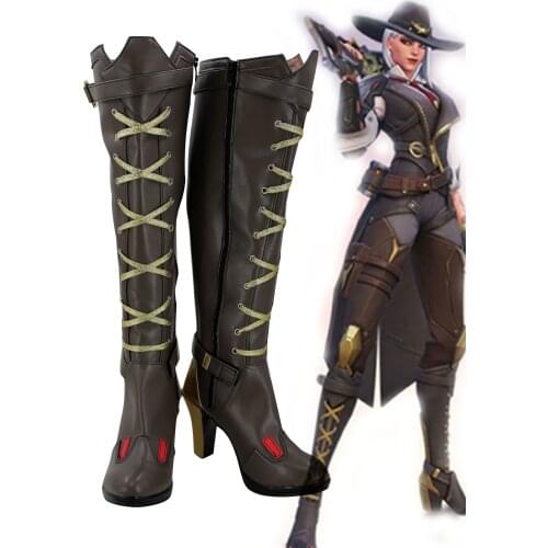 Version 1 OW Ashe Cosplay Shoes For Adult Women Cosplay Ashe High-heeled Boots Black Golden Custom Made Shoes Halloween Carnival