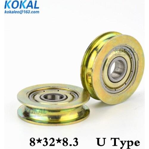 [U0832-8J] 1PCS chrome steel guide wire track pulley rail wheel roller ball bearing pulleys steel groove roller 8*32*8mm