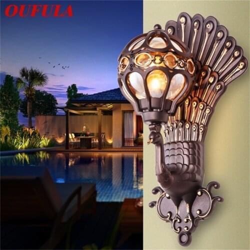 OUFULA Retro Outdoor Wall Lights Classical Peacock Shade Sconces Lamp Waterproof Decorative For Home Porch Villa