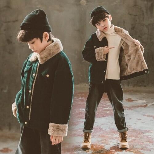 Thicken Winter Boys Coat Plush Lining Children Outerwear Jacket Turn-down Collar Corduroy Teenage Boys Jacket BB35