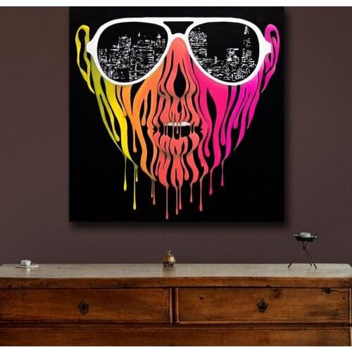 Wxkoil Pop Art Abstract Girl With Sunglasses Wall Decor Painted Wall Art Canvas Printed Living Room Painting Wall Art Pictures