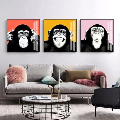 Funny Orangutan Fashionable smile think Chimpanzee Listen To The Music Inkjet Oil Canvas Painting Ink Painting Poster Wall Art