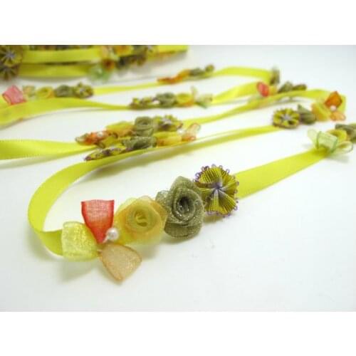 Yellow Flower Rococo Ribbon Trim|Decorative Floral Satin Ribbon|Scrapbook Materials|Clothing|Decor