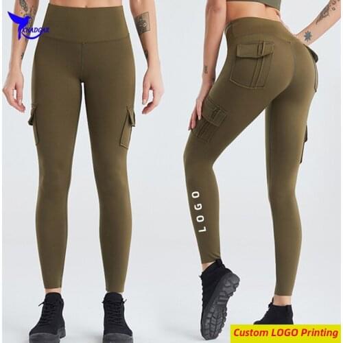 Women High Elastic Custom LOGO High Waist Yoga Leggings With Multi Pockets Gym Fitness Pants Sportswear Training Running Tights