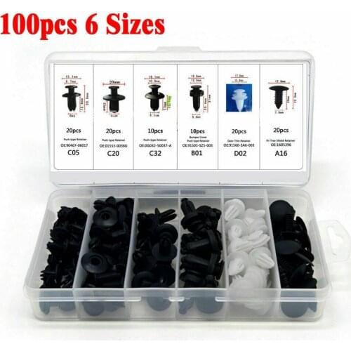 100Pcs Push Retainer Clip Fastener Screw Clamp With Box Automotive Part Uniersal