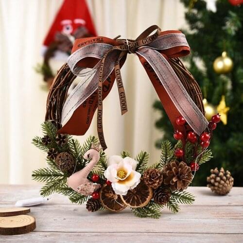 2021 New Christmas Wreath Hanging Tree Ornament Festival Swan Lemon Family Gifts Reusable Wooden Bowknot Hoop