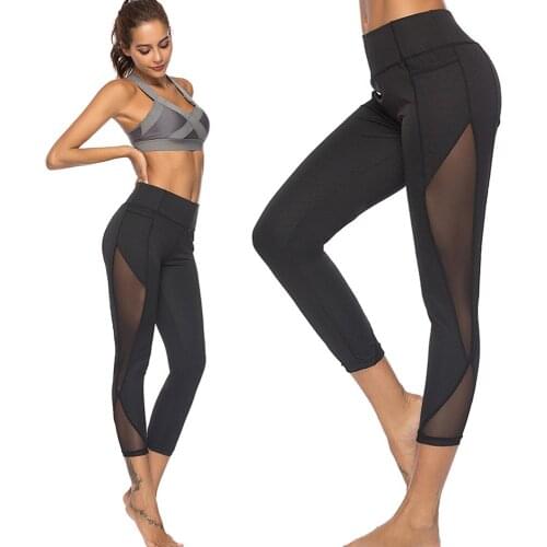 2021 Women Leggings Fitness Yoga Pants Skinny Sports Gym Running Mesh Patchwork Yoga Elasticity Athletic Solid Daily Pants