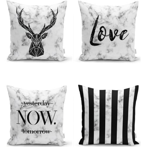 4'lü Marble Floor Design Digital Printed Modern Cushion Pillow Decorate Case Set Good Quality Stylish Home Garden Room Kitchen Gift Convenient Decorative