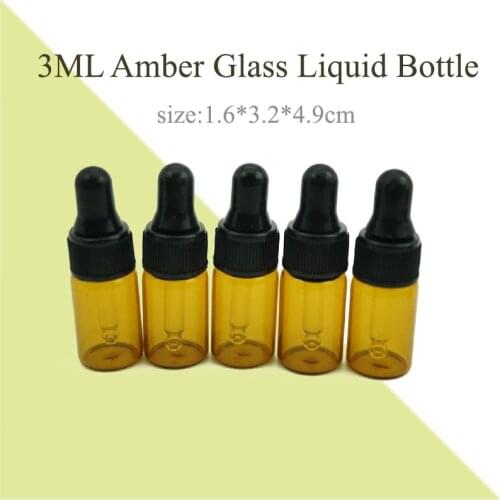 5pcs Hot Sale 3ml Durable Amber Glass Liquid Reagent Pipette Bottle Eye Dropper Drop Aromatherapy Portable Refillable Bottles