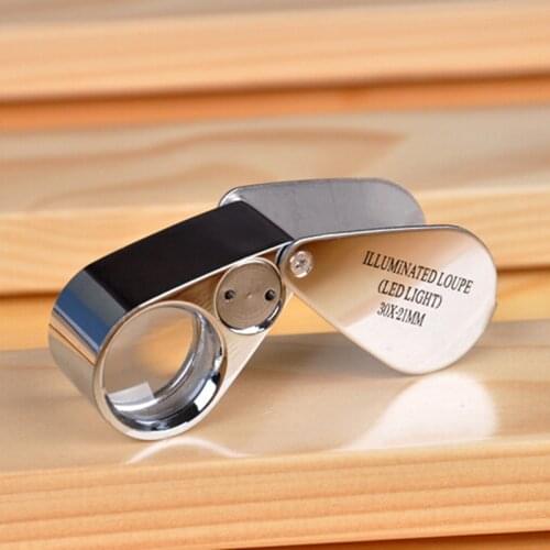 Bithday Gift 30x21mm All-metal LED Illuminating Magnifier with Two LED Lights for Jewellery Inspecting Jewel Loupe with Lights