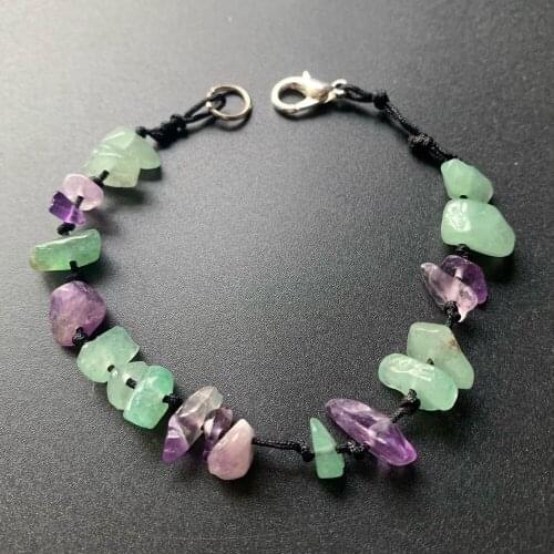 Natural Amethyst Stone Crystal Green Aventurine Chips Beads Bracelet Reiki Healing Handmade Black Cord Bracelet Men Women 1pc