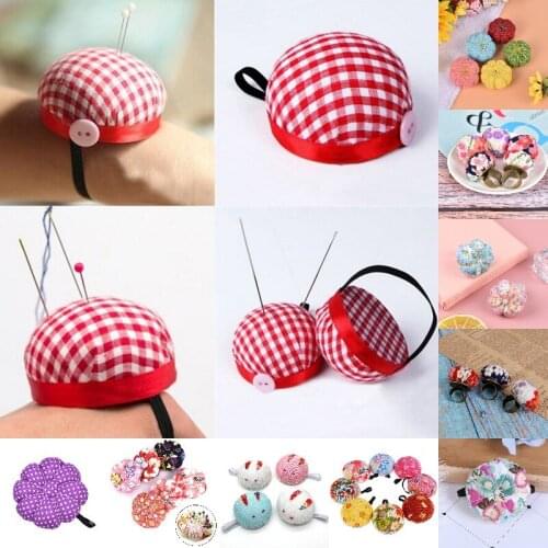 Ball Shaped Pumpkin Shape Sewing Pin cushion Cotton Fabric Button Wrist Strap for Cross Stitch Sewing Safety Pin Cushion Accesso