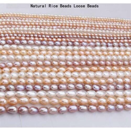 5-8mm Natural Freshwater Pearl Rice Beads Shape Loose Beads 4 Colors For Jewelry Making DIY Necklace Bracelet Accessories 14"
