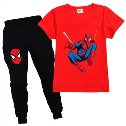 Spiderman Kids Cartoon Outfits Baby Boy Summer Suits 2-15 Years Children Clothing T-shirt + Pants tracksuit girls set 6322
