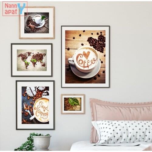 Home Decorative Printed Painting Food Coffee Beans Pictures Wall Art Modular Canvas Poster for Modern Restaurant Home Decoration
