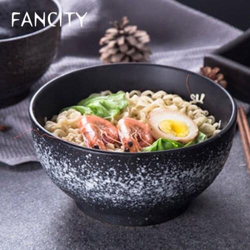 FANCITY Creative Japanese Ceramic Bowl Large Rice Bowl Ajisen Ramen Bowl Soup Bowl Fruit Salad Bowl Household Vegetable Bowl