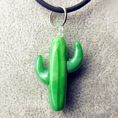 6pcs Custom ins-style Hand made lampwork Murano Glass cactus figurines pendant miniature lovely ornaments Necklace accessories