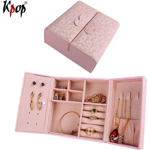Kpop Square Shape Double Door Box Display PU Leather Travel Case Storage Box Carrying Cases For Earrings Necklace Jewelry OB104