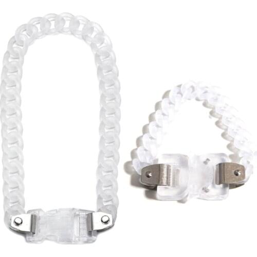 2Pcs Cool Acrylic Wide Chain Buckle Bracelet Necklace Rock Punk Transparent Chain Chunky Choker Necklace Fashion Jewelry