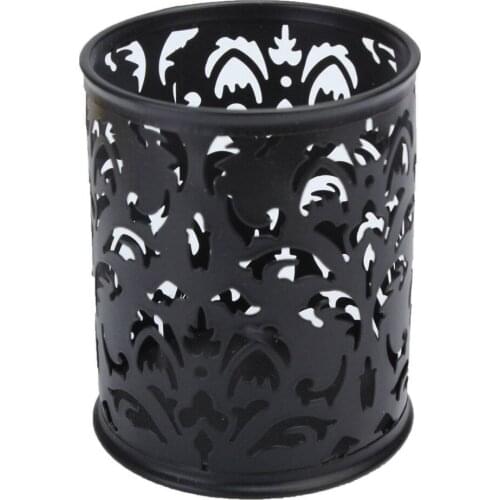 Metal Pen Holder Pen Pot Hollow Flower Pattern Round LW