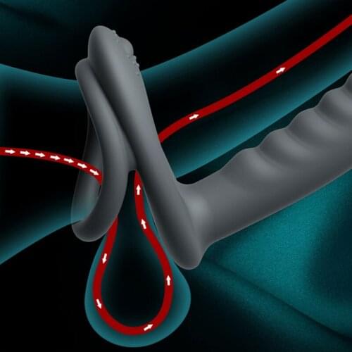 Male double-insertion fine ring wearable masturbation prostate massager vibrating anal plug clitoral stimulation porn toys