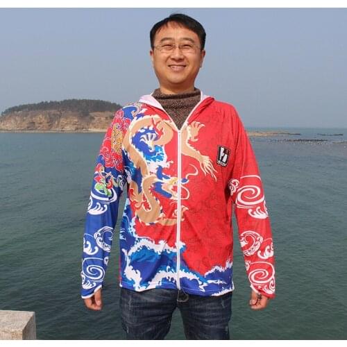 2018 New Red Men Fishing Suits Sun Protection Clothing Breathable Sun proof Cap Coat Ice Feel Summer Anti-UV Long Sleeve Wear